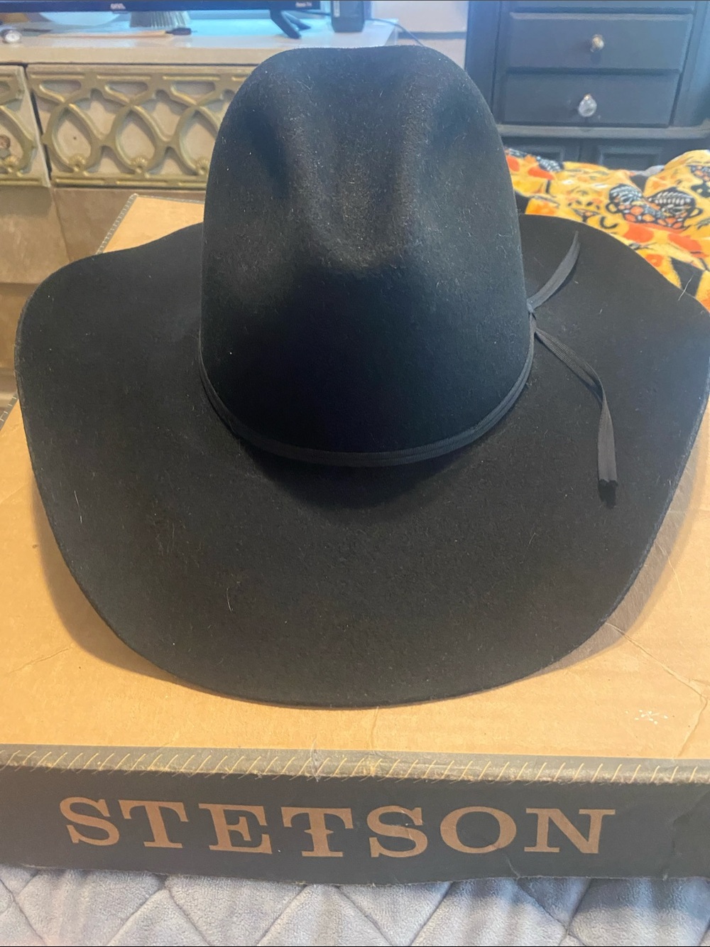 Stetson Black Felt Western Cowboy Hat with Chin Strap